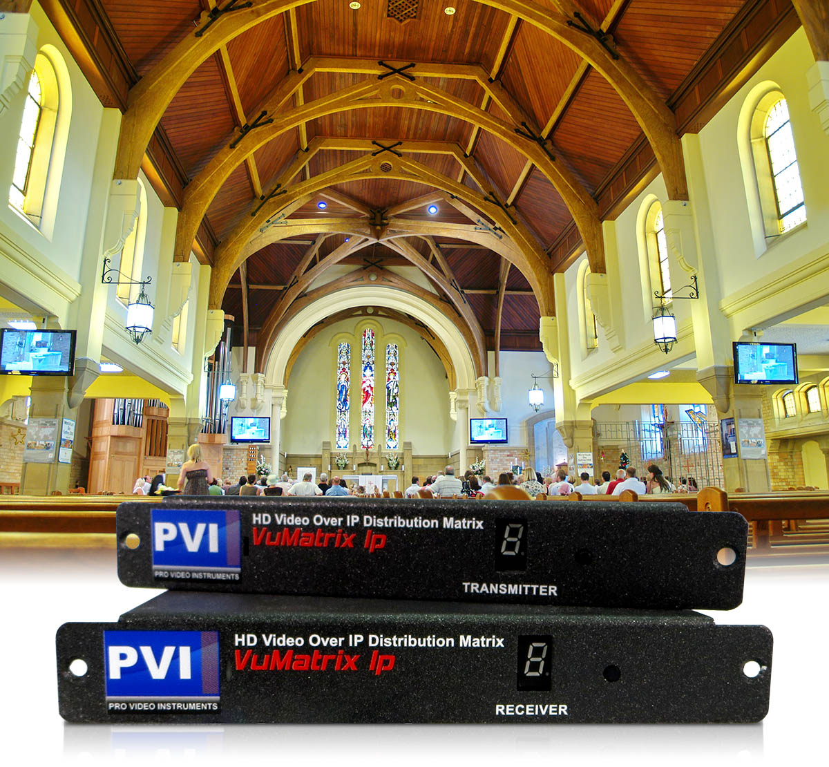 Church with HDTVs and VuMatrix Over IP Kit